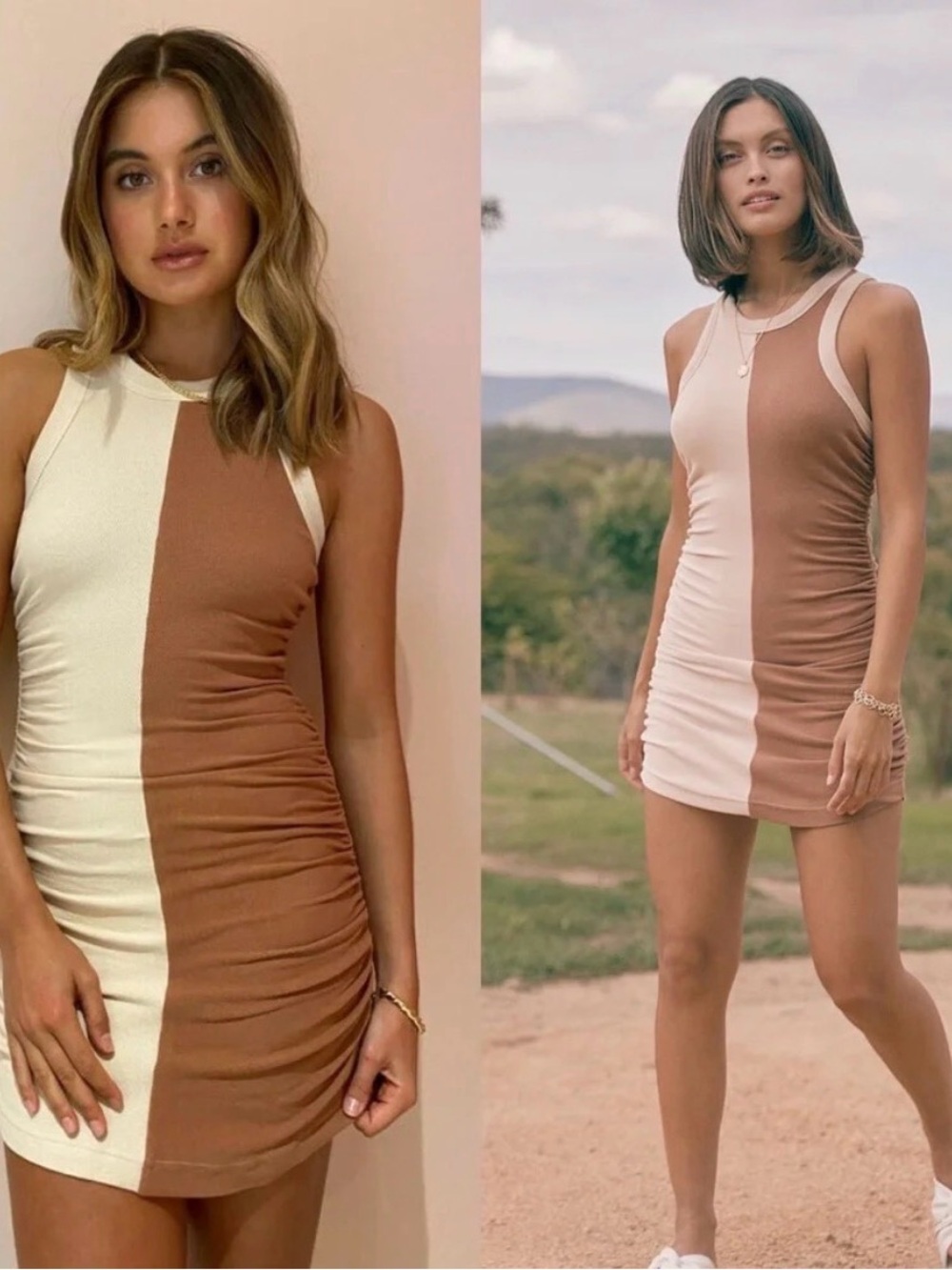 Two-Tone Ruched Bodycon Dress